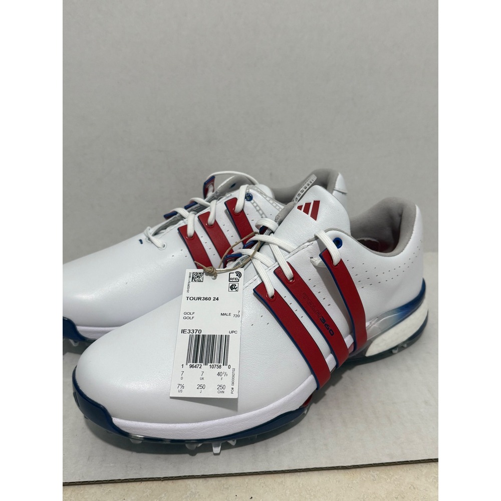 Adidas Tour360 24 Men Golf Shoes 7.5 White NWB Spiked Waterproof IE3370